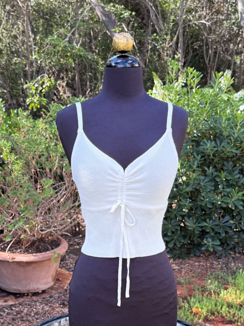 Birdies sleeveless bodycon ribbed crop top with drawstring front - size S/M